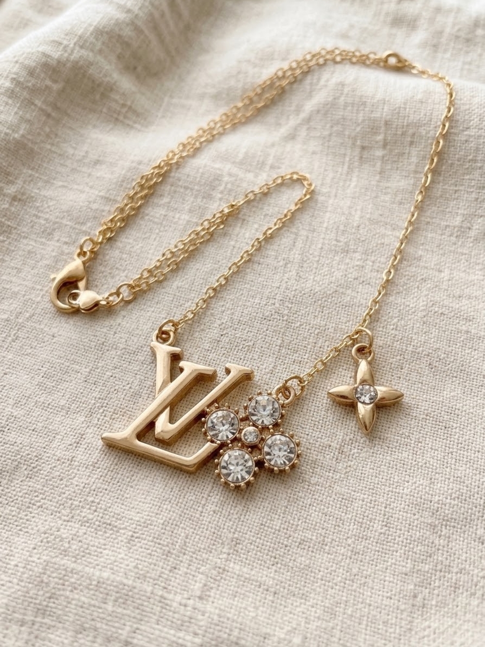 Brand New Gold Pendant Necklace with Crystal Accents